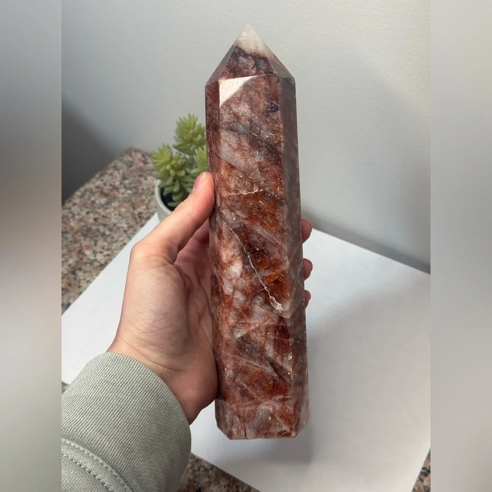 Huge Beautiful Fire Quartz Crystal Tower